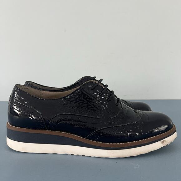 Boden Nina Navy Blue Patent Leather Platform Brogues Wingtip Loafers - Picture 4 of 10